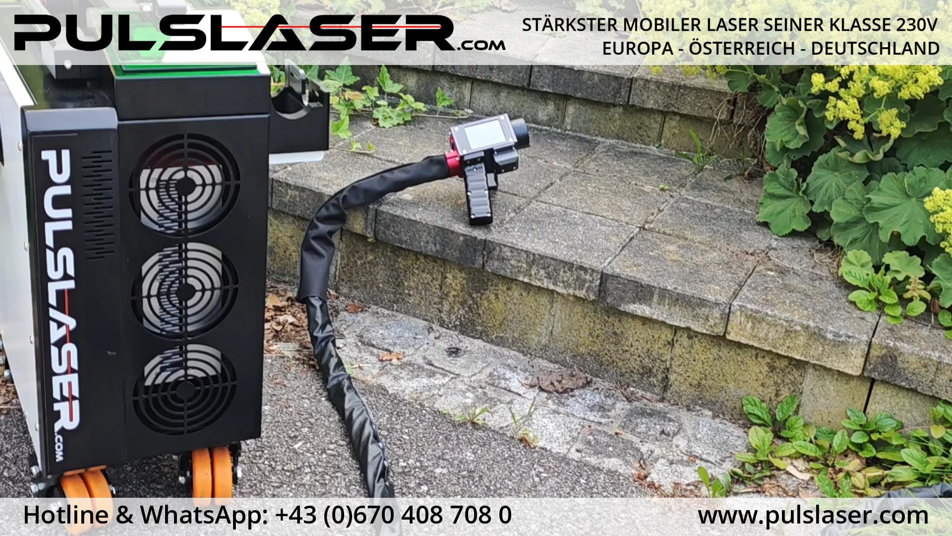 PULSLASER Laserreinigung mobil Garten Beton Stiege Platten Pflastersteine Steine